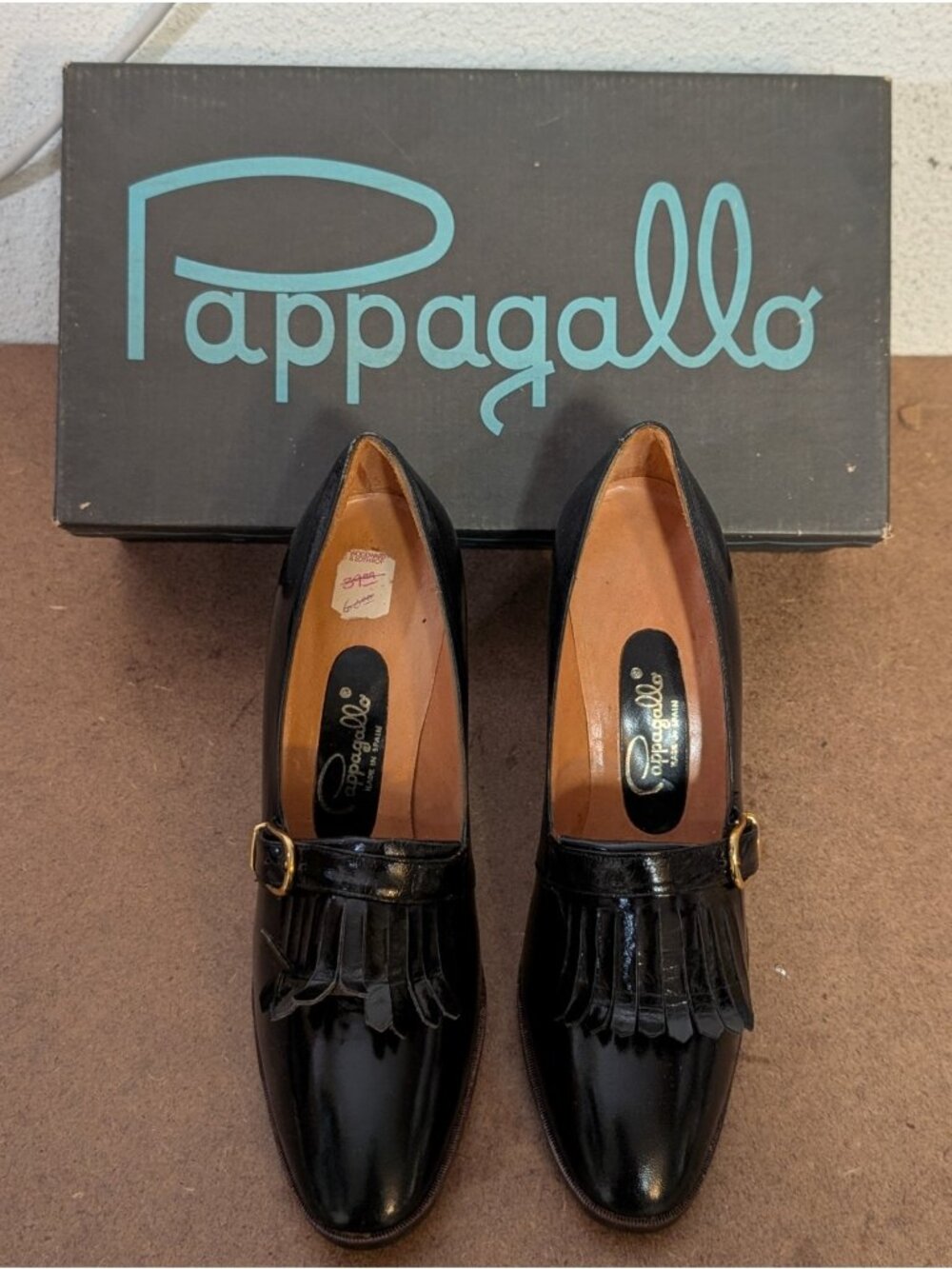 Vintage Pappagallo Black Leather Fringe Tasseled Heels Goth Cosplay Sz 6 NOS